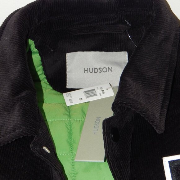 HUDSON Free Thinkers Men Bomber Jacket Insulated Black Logo Snap Closure XL NWT - Picture 16 of 16